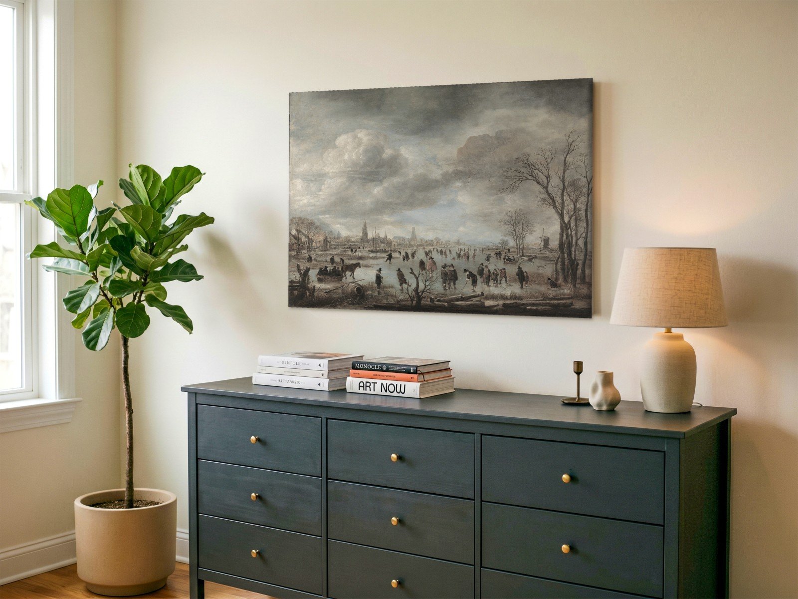 CAS1241-1 Schaatsers op het IJs (naar Van der Neer), Natuur & Landschap schilderij aan de muur in interieur