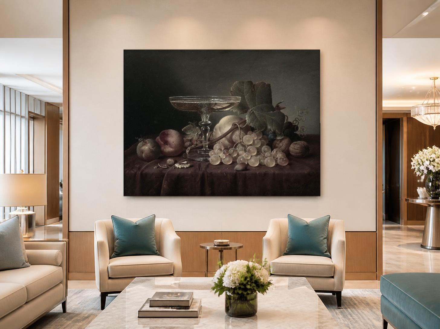 CAS1246-1 Stilleven met Roemer en Druiven, Bloemen & Stilleven schilderij aan de muur in interieur