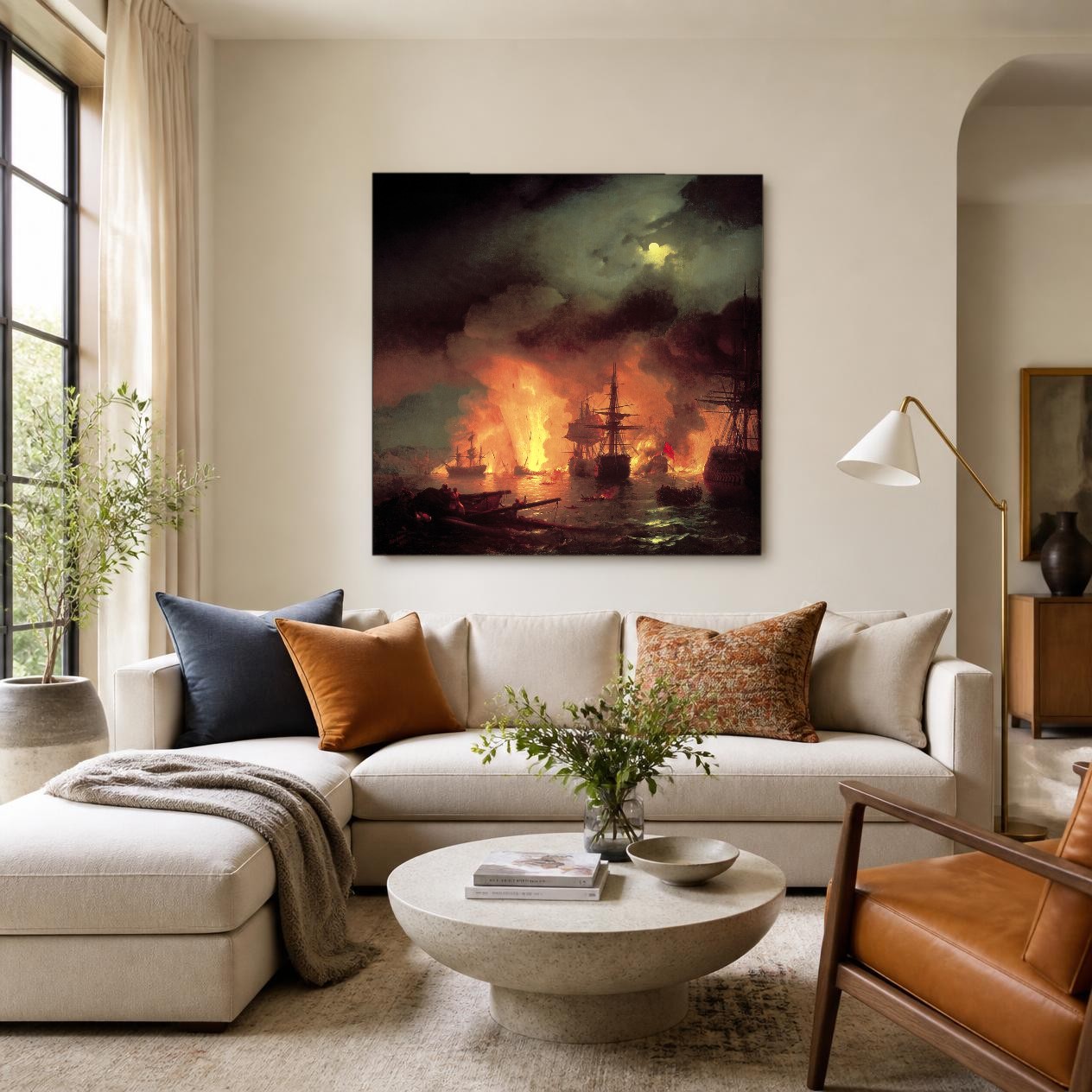 CAS1248-1 Zeeslag bij Nacht (naar Aivazovsky), Natuur & Landschap schilderij aan de muur in interieur
