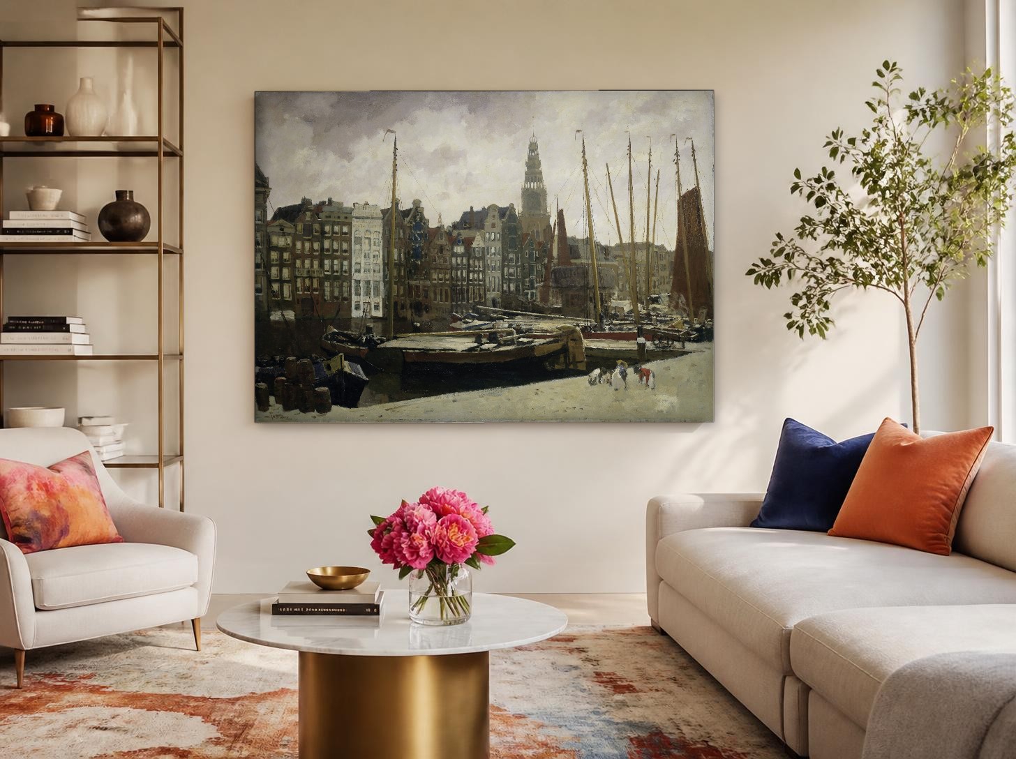 CAS1253-1 Damrak in Amsterdam (naar Breitner), Steden & Skylines schilderij aan de muur in interieur