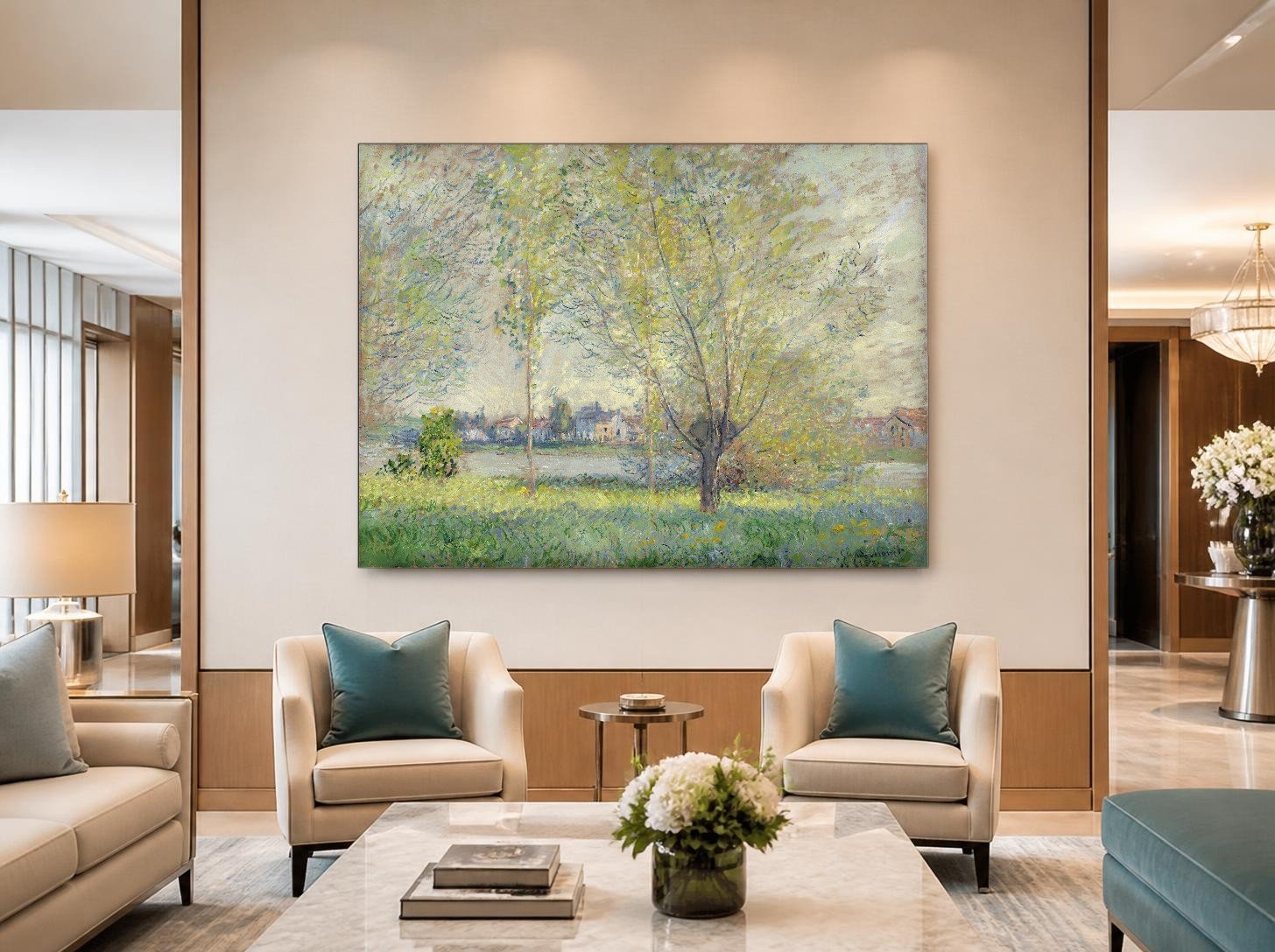CAS1263-1 De wilg bij de rivier (naar Monet), Natuur & Landschap schilderij aan de muur in interieur