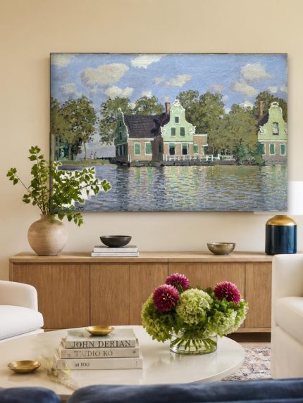 Huizen aan de Zaan (naar Monet), Steden & Skylines schilderij aan de muur in interieur