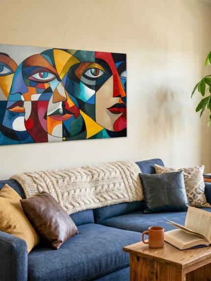 Gezichten in Fragmenten, Mensen & Portretten schilderij aan de muur in interieur