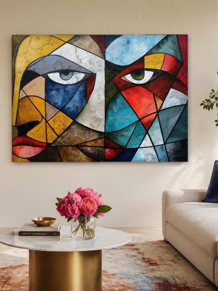 Kubistisch Dubbelportret, Mensen & Portretten schilderij aan de muur in interieur