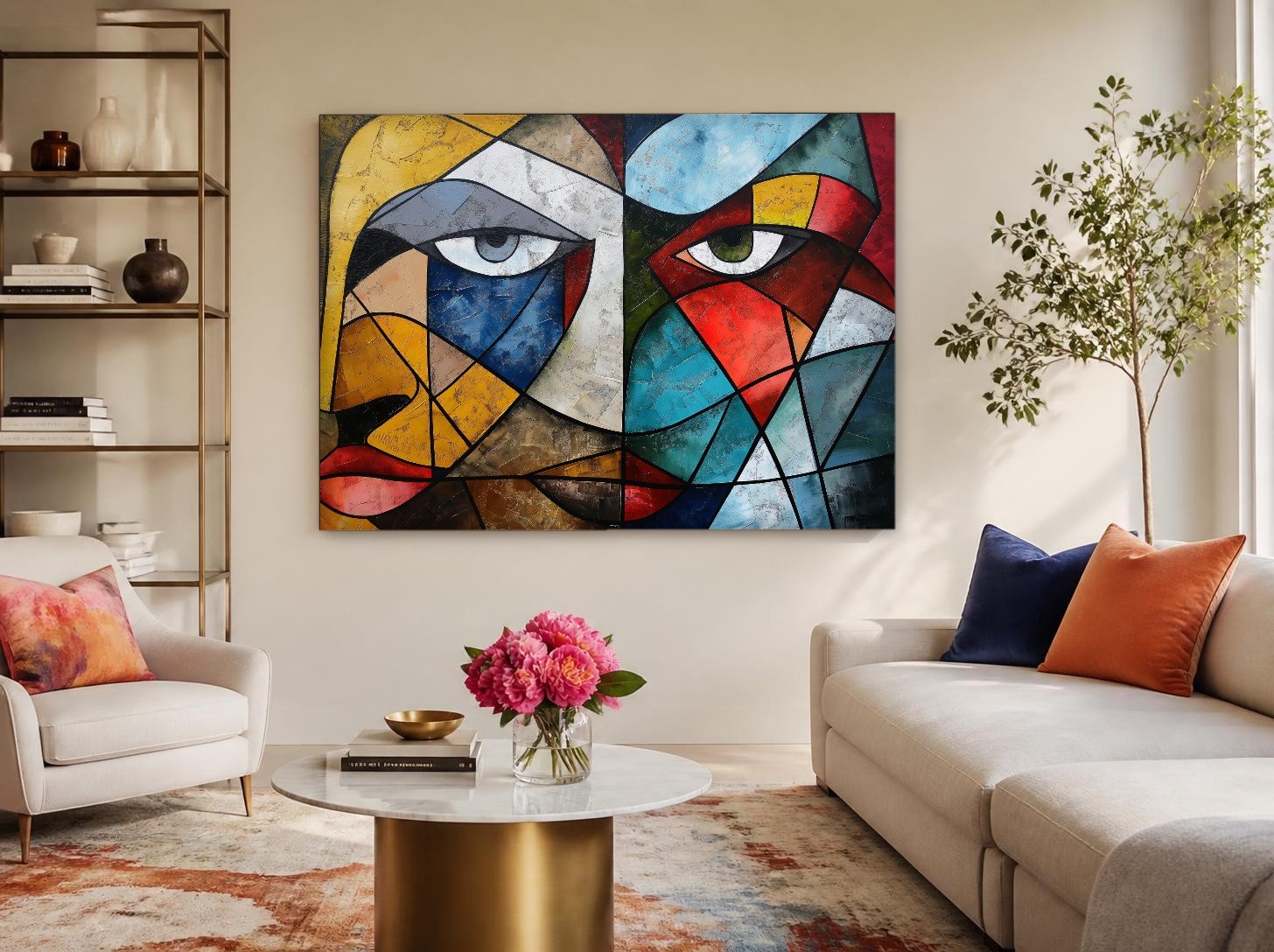 CAS1283-1 Kubistisch Dubbelportret, Mensen & Portretten schilderij aan de muur in interieur