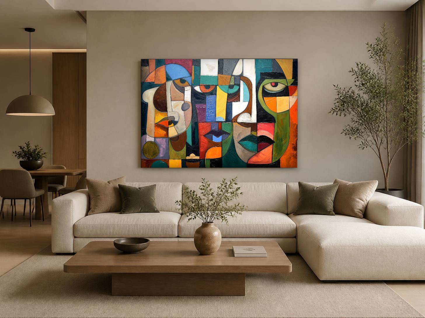 CAS1285-1 Kleurrijke Gezichten, Mensen & Portretten schilderij aan de muur in interieur