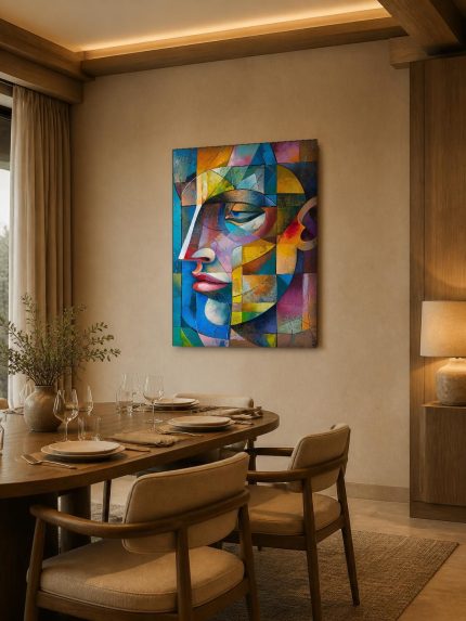 Cubistisch Vrouwenprofiel, Mensen & Portretten schilderij aan de muur in interieur