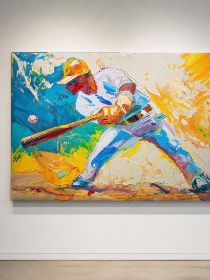 Honkballer in Actie, Mensen & Portretten schilderij aan de muur in interieur