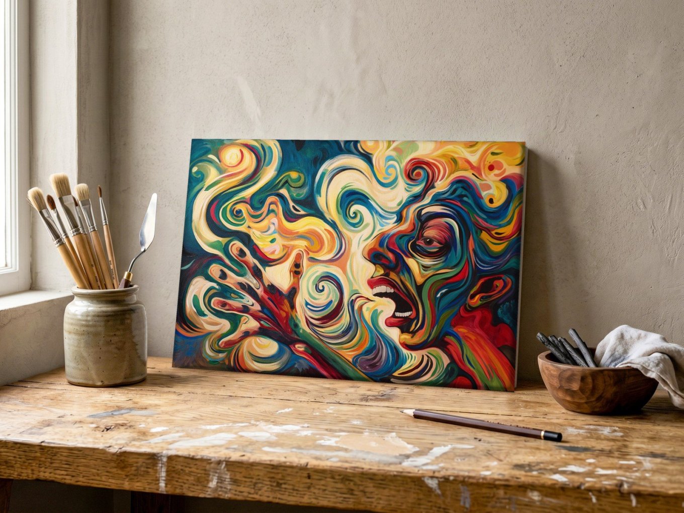 CAS1306-1 Kleurrijke Schreeuw, Mensen & Portretten schilderij aan de muur in interieur