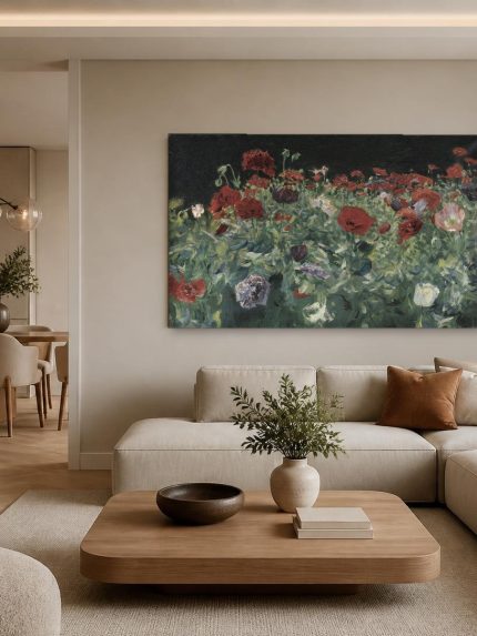Klaprozenveld (naar Sargent), Bloemen & Stilleven schilderij aan de muur in interieur