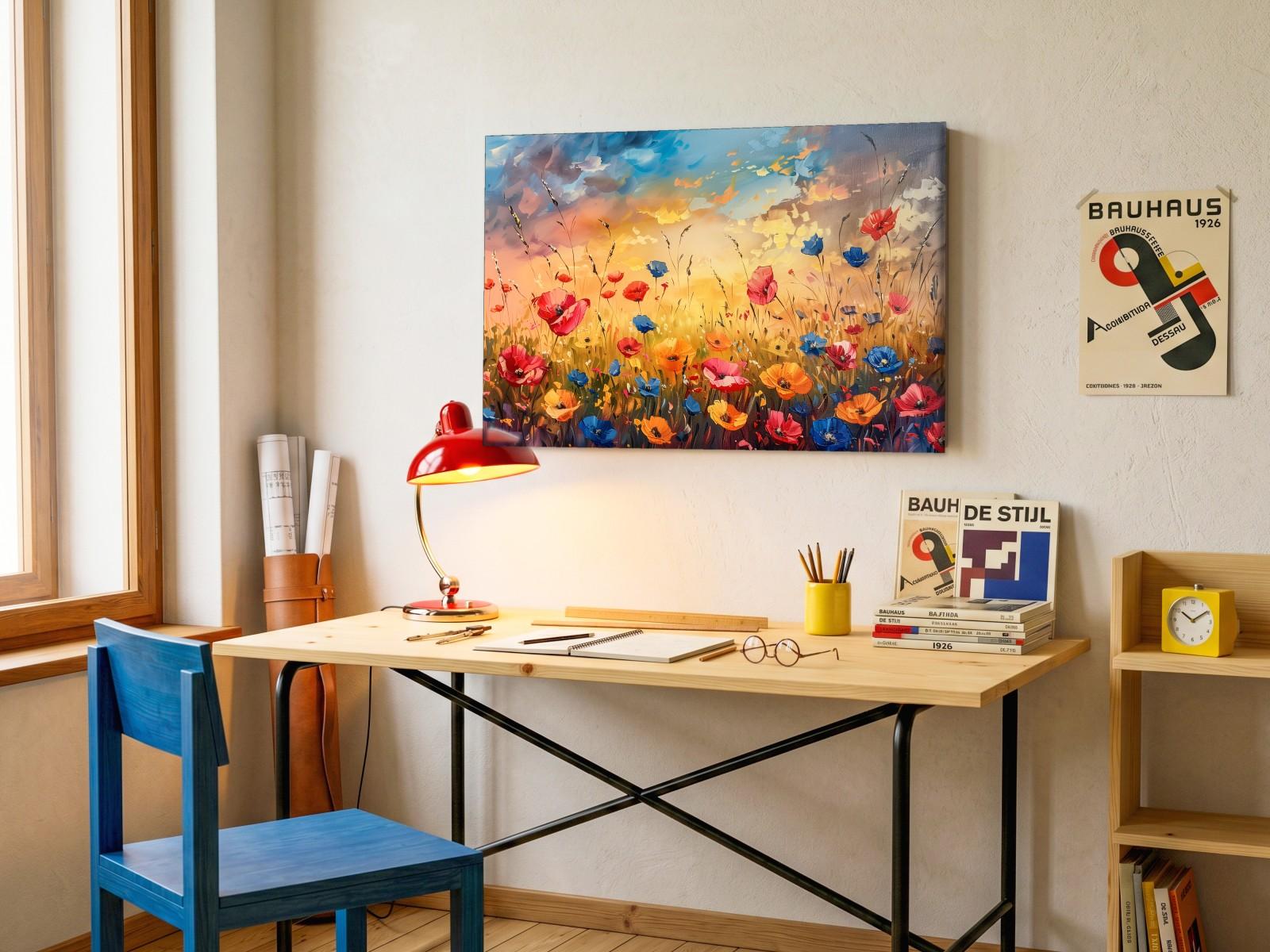 CAS1310-1 Klaprozenveld in Avondgloed, Bloemen & Stilleven schilderij aan de muur in interieur