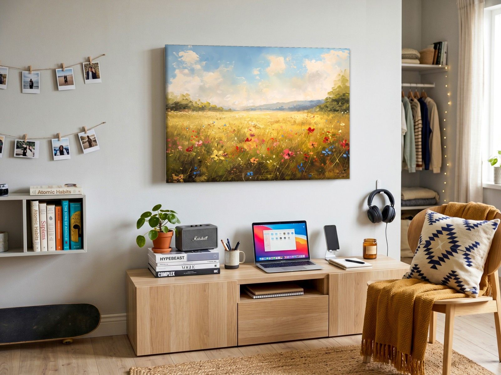 CAS1311-1 Wilde Bloemenweide in Zomerlicht, Bloemen & Stilleven schilderij aan de muur in interieur