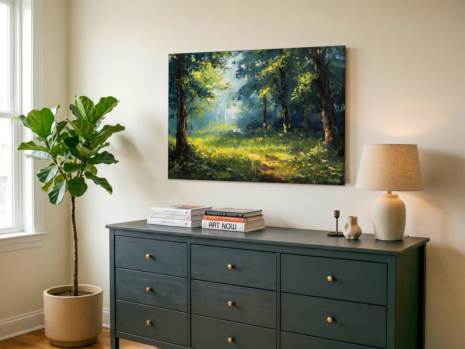 CAS1313-1 Zonlicht door het Bladerdak, Natuur & Landschap schilderij aan de muur in interieur
