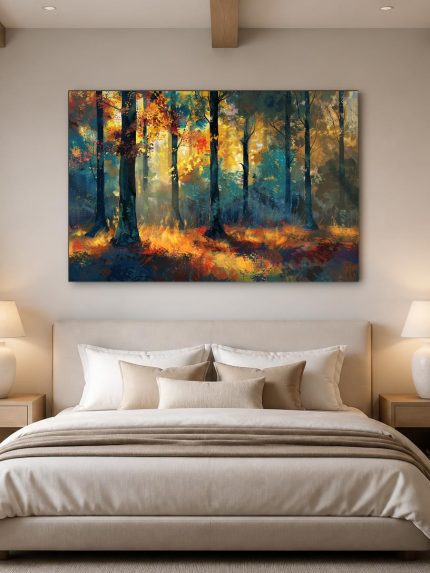 Gouden Herfstbos, Natuur & Landschap schilderij aan de muur in interieur