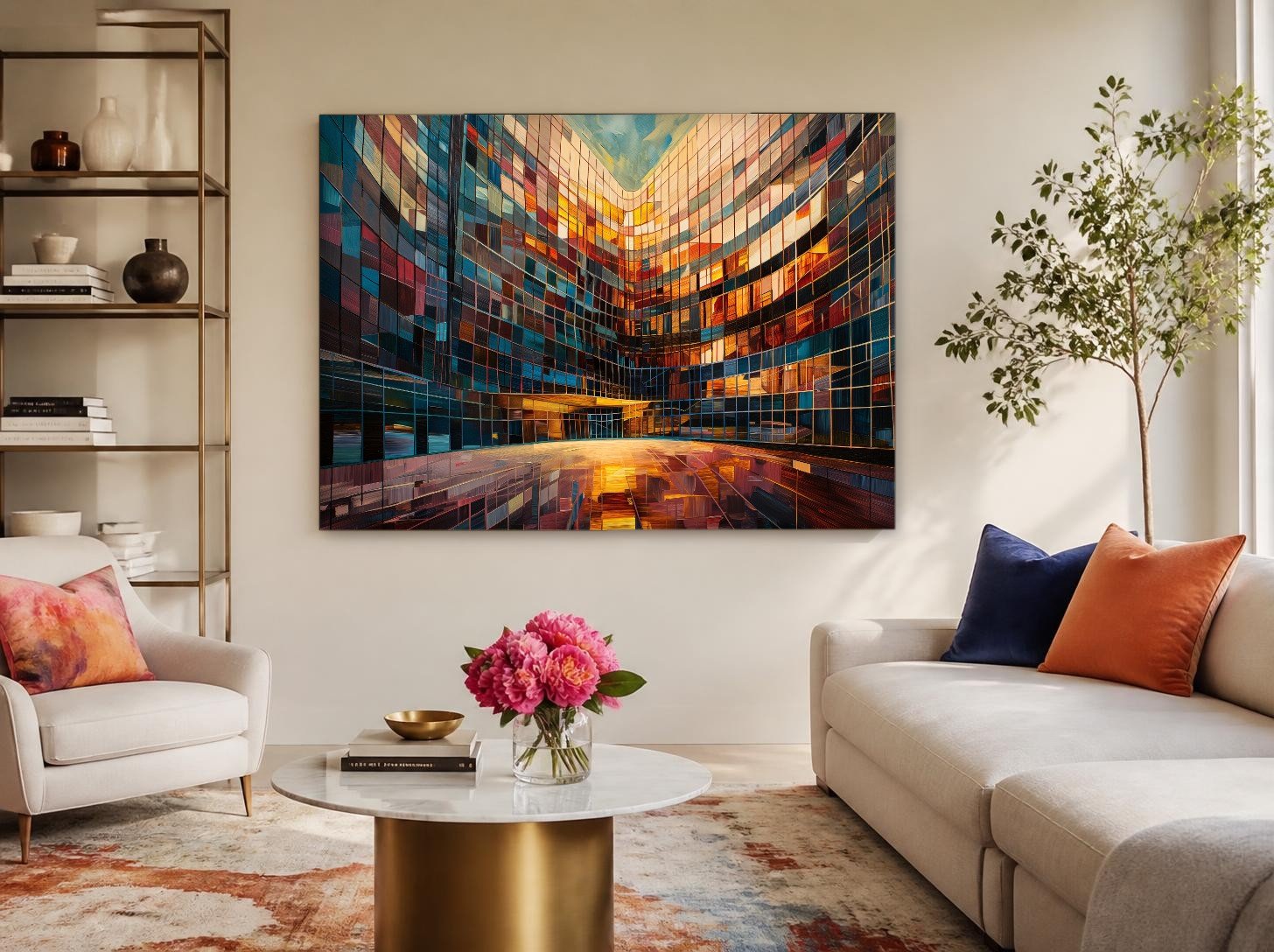 CAS1319-1 Gouden Glasgevel, Steden & Skylines schilderij aan de muur in interieur