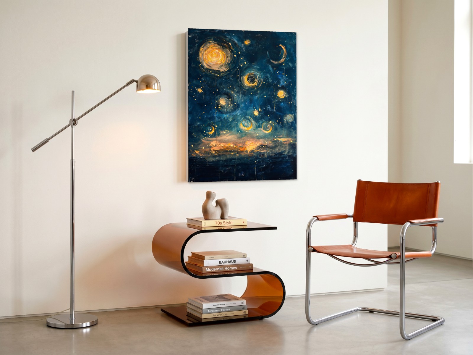 CAS1339-1 Gouden Sterrennacht, Natuur & Landschap schilderij aan de muur in interieur