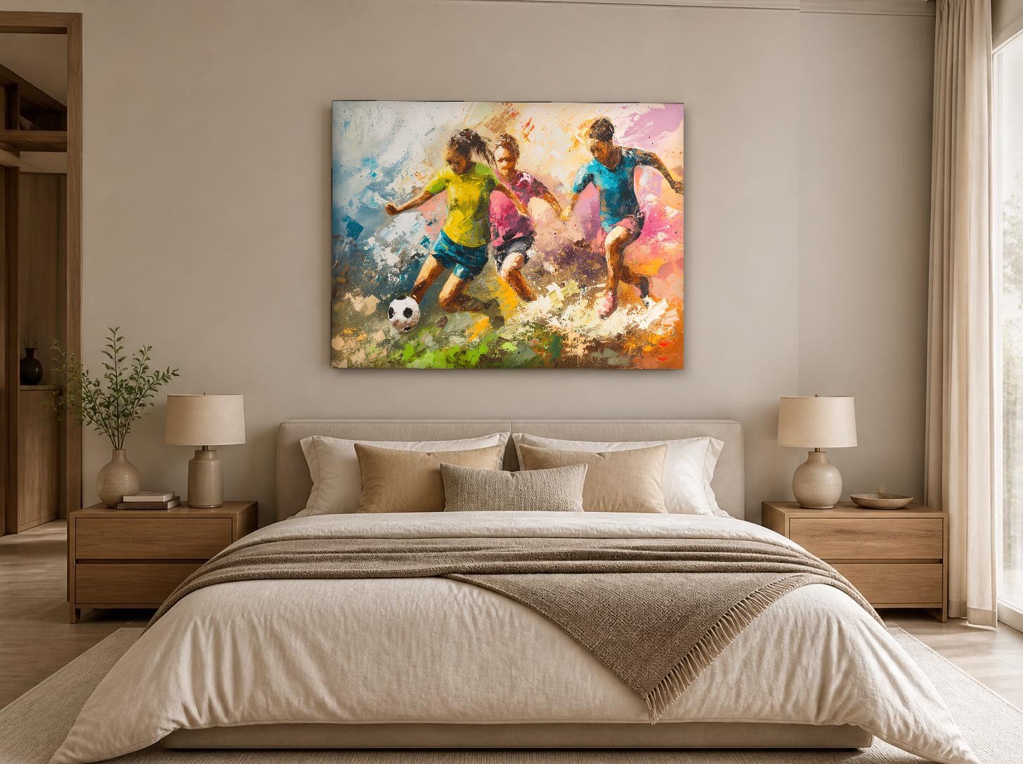 CAS1348-1 Voetballende Kinderen in Volle Actie, Mensen & Portretten schilderij aan de muur in interieur