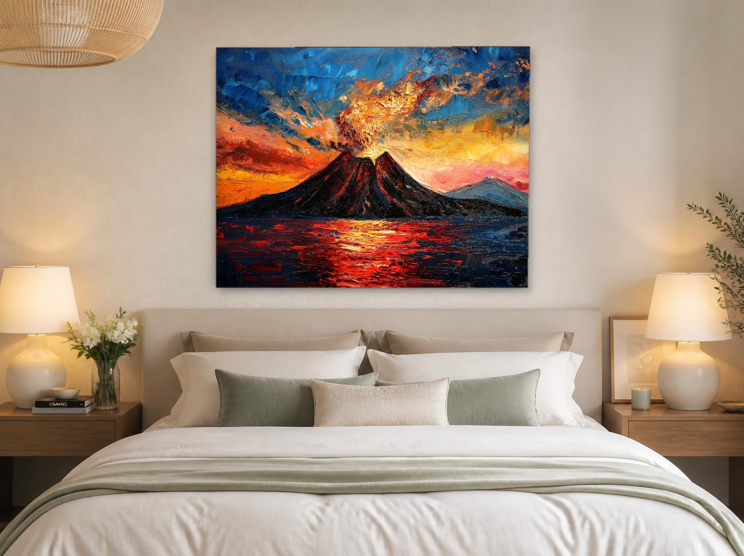 CAS1349-1 Uitbarstende vulkaan bij zonsondergang, Natuur & Landschap schilderij aan de muur in interieur
