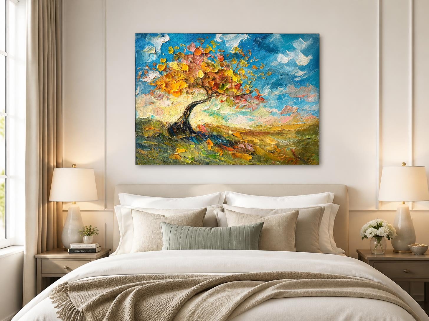 CAS1350-1 Wuivende herfstboom op de heuvel, Natuur & Landschap schilderij aan de muur in interieur