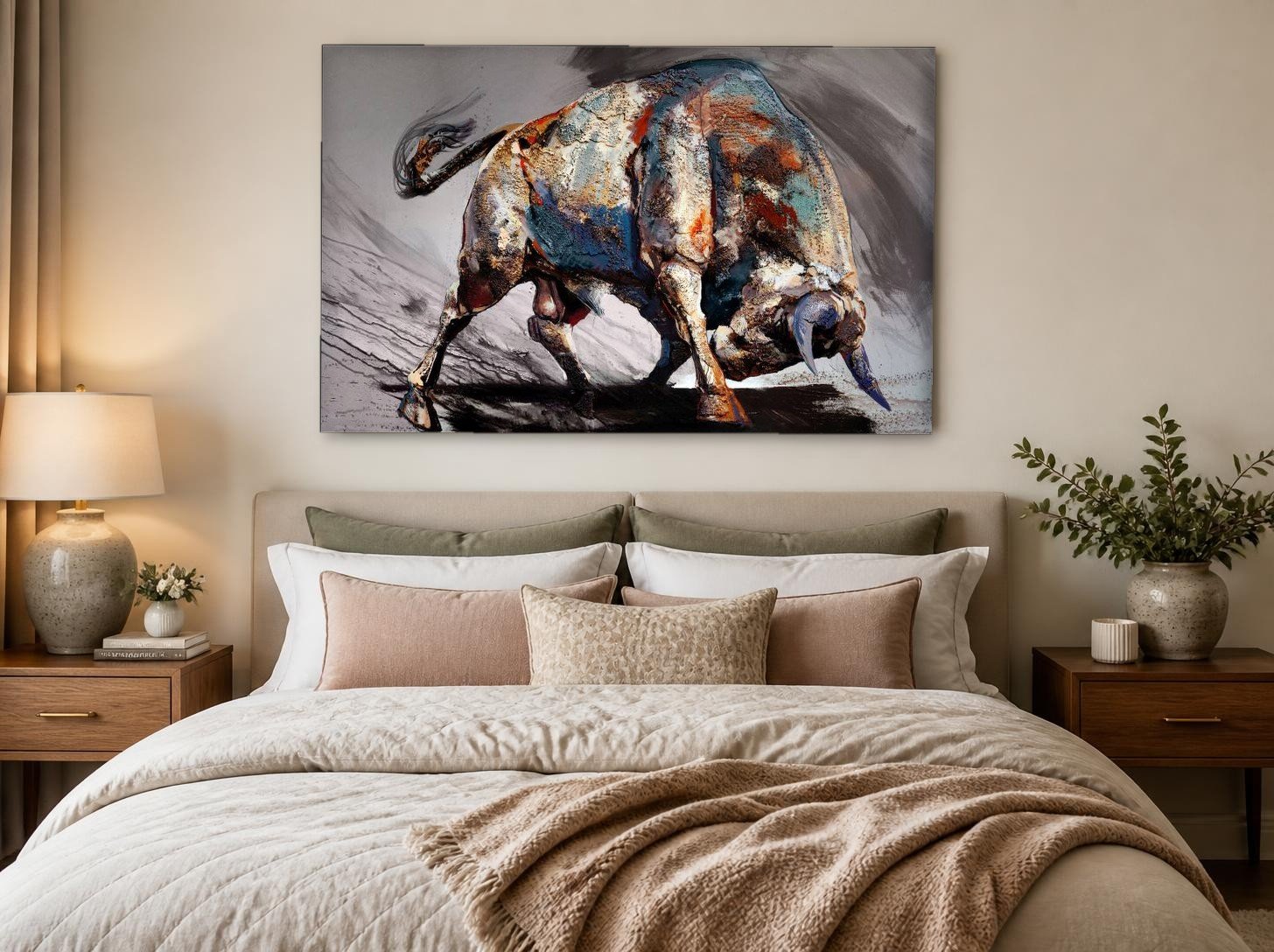 CAS136-1 Stier in beweging, Dieren schilderij aan de muur in interieur