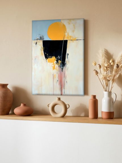 Zon en Silhouet, Abstract & Modern schilderij aan de muur in interieur