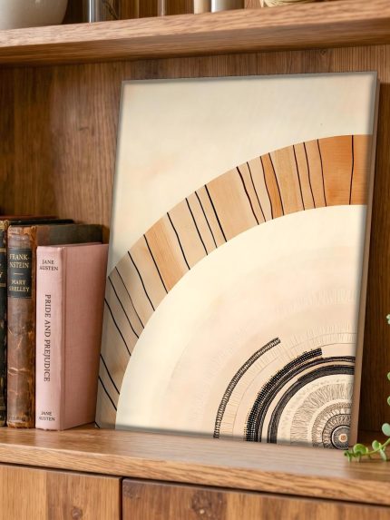 Cirkels in Zandtint, Abstract & Modern schilderij aan de muur in interieur