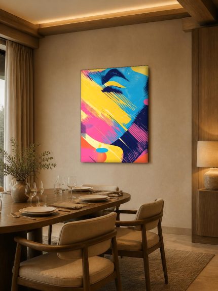 Kleurrijke Blik, Mensen & Portretten schilderij aan de muur in interieur