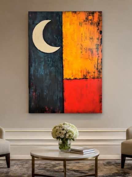 Sikkelmaan boven Vurige Vlakken, Natuur & Landschap schilderij aan de muur in interieur