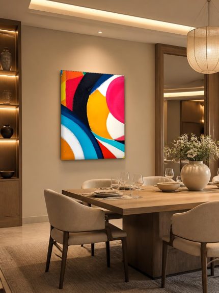 Cirkelspel in Felle Kleuren, Abstract & Modern schilderij aan de muur in interieur