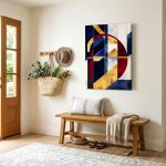 Rood Blauw Goud Compositie, Abstract & Modern schilderij aan de muur in interieur
