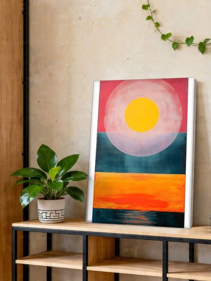 Gloeiende Zonsopgang boven Zee, Natuur & Landschap schilderij aan de muur in interieur