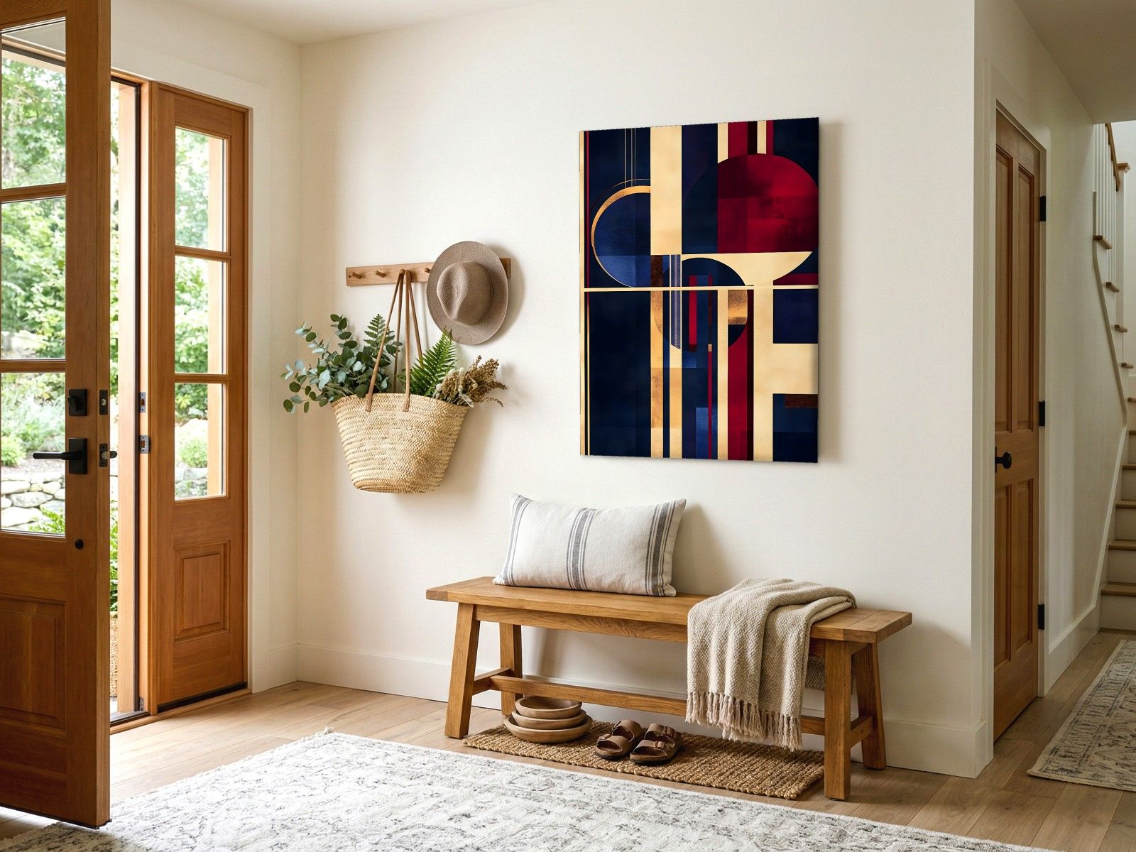 CAS1403-1 Cirkels in Bourgondisch en Goud, Abstract & Modern schilderij aan de muur in interieur