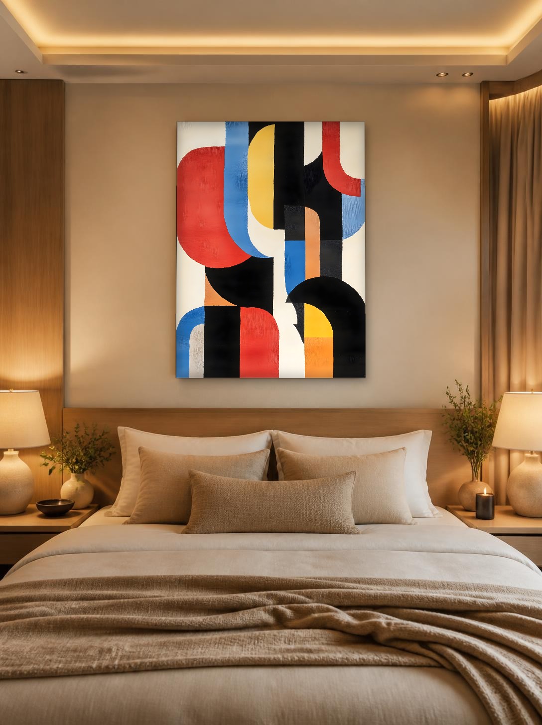 CAS1407-1 Geometrisch Spel in Rood en Blauw, Abstract & Modern schilderij aan de muur in interieur