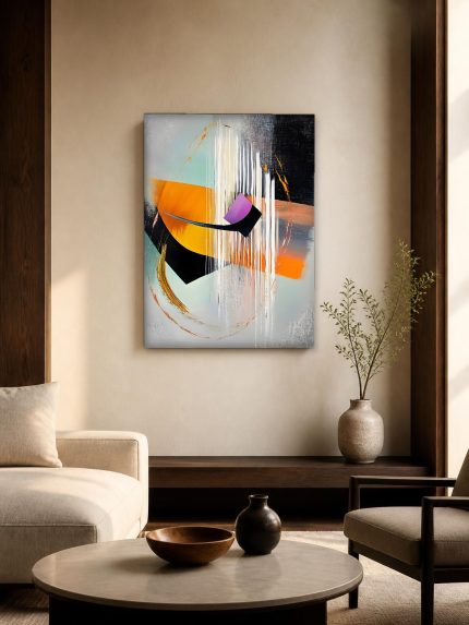 Oranje Vloed, Abstract & Modern schilderij aan de muur in interieur