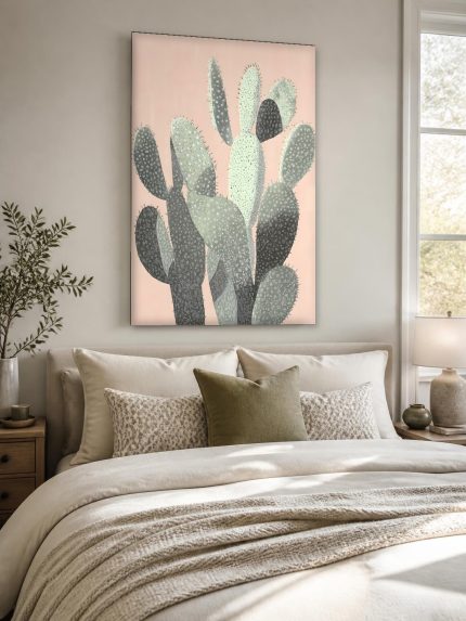 Cactus in Pastel, Bloemen & Stilleven schilderij aan de muur in interieur