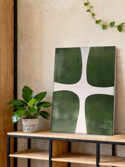 Groen Kruispunt, Abstract & Modern schilderij aan de muur in interieur