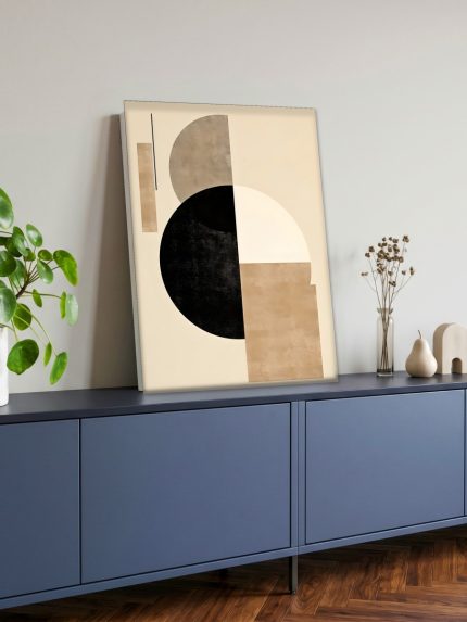 Cirkelspel in Zand, Abstract & Modern schilderij aan de muur in interieur