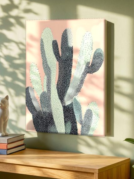 Cactussen in Roze, Natuur & Landschap schilderij aan de muur in interieur