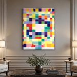 Speels Kleurenmozaïek, Abstract & Modern schilderij aan de muur in interieur