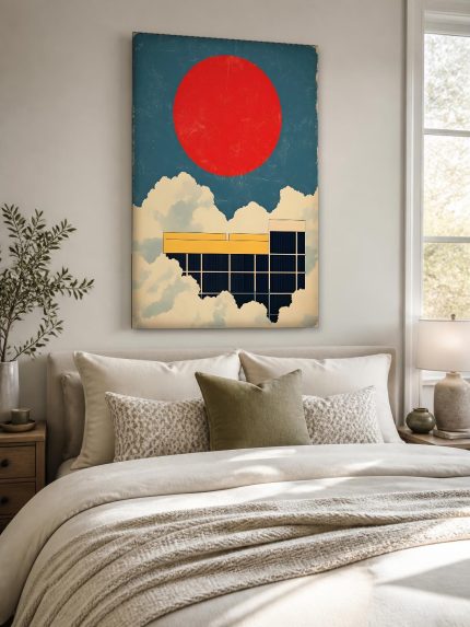 Rode Zon boven Skyline, Natuur & Landschap schilderij aan de muur in interieur