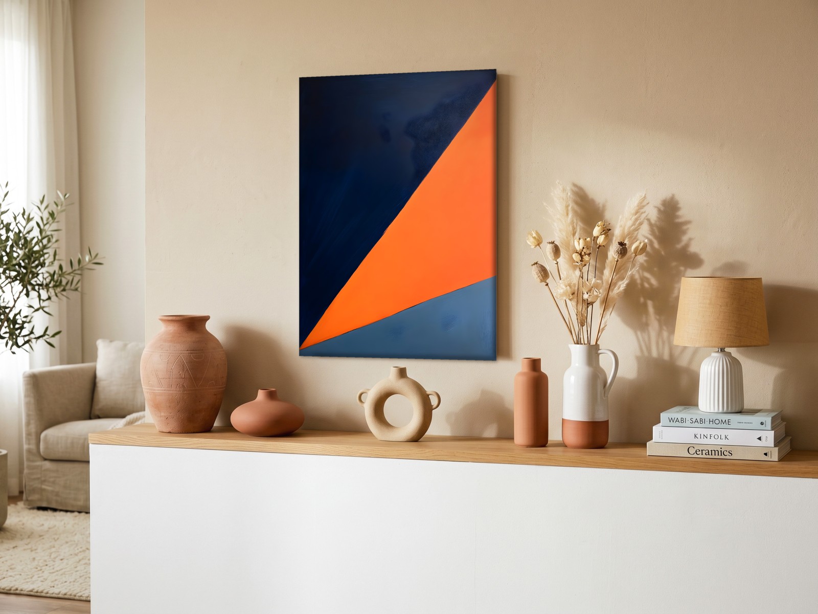 CAS1435-1 Scherpe Snede in Oranje, Abstract & Modern schilderij aan de muur in interieur