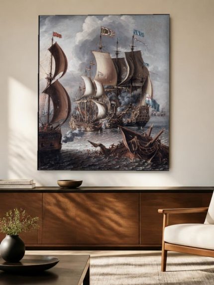 Zeeslag op Woeste Golven, Natuur & Landschap schilderij aan de muur in interieur