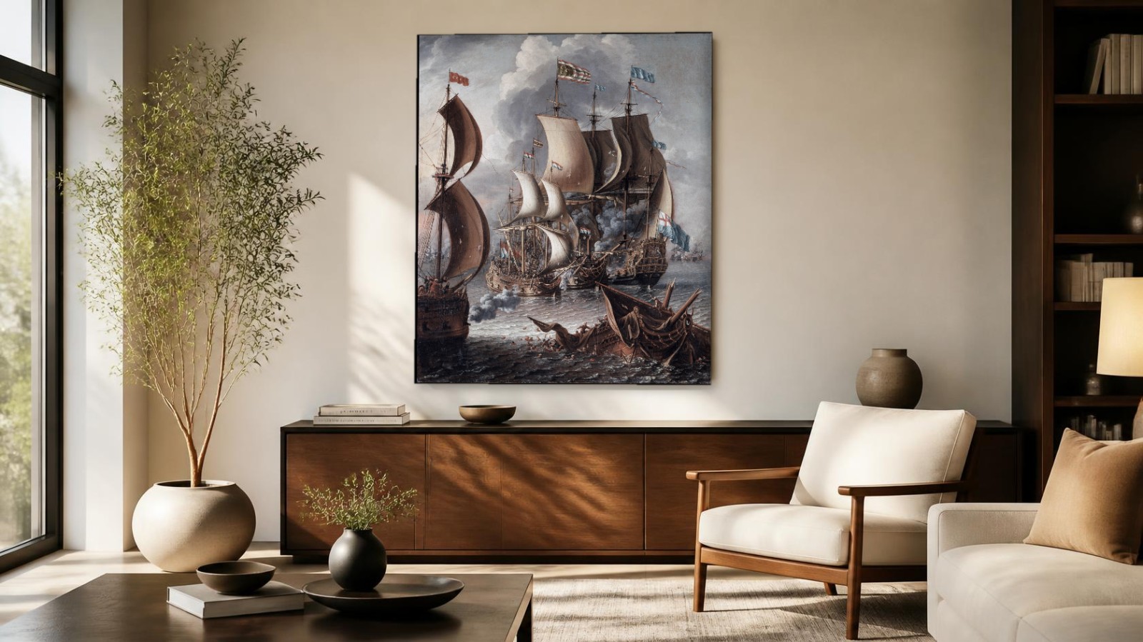 CAS1466-1 Zeeslag op Woeste Golven, Natuur & Landschap schilderij aan de muur in interieur