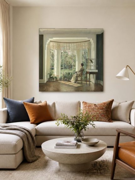 Vrouw bij het Venster (naar Holsøe), Mensen & Portretten schilderij aan de muur in interieur