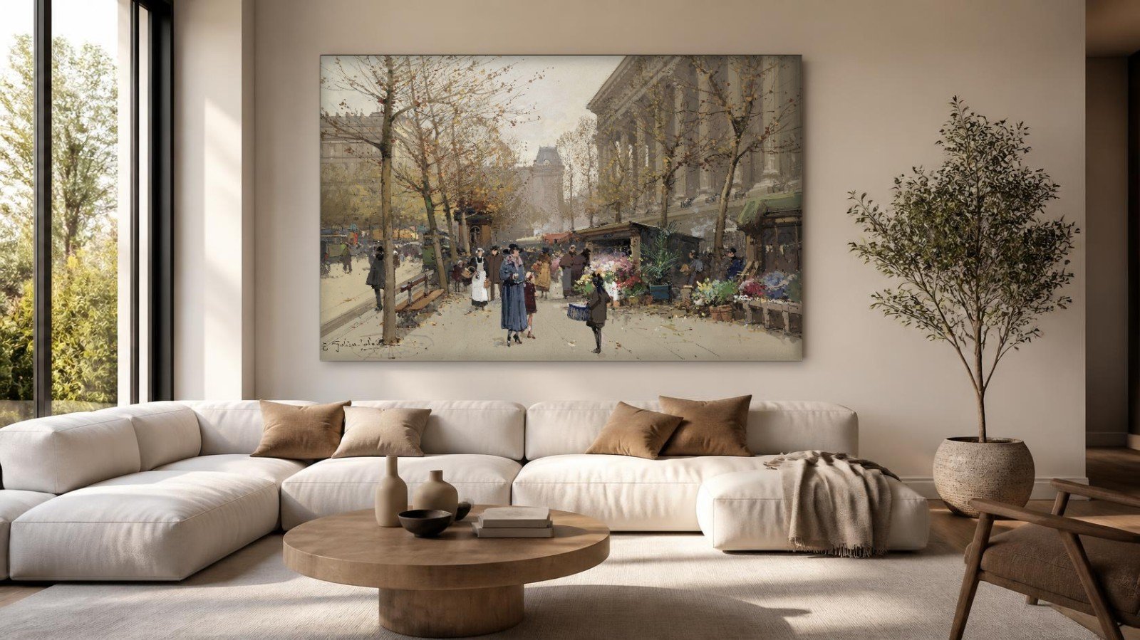 CAS1483-1 Parijse Boulevard met Bloemenkraam, Steden & Skylines schilderij aan de muur in interieur