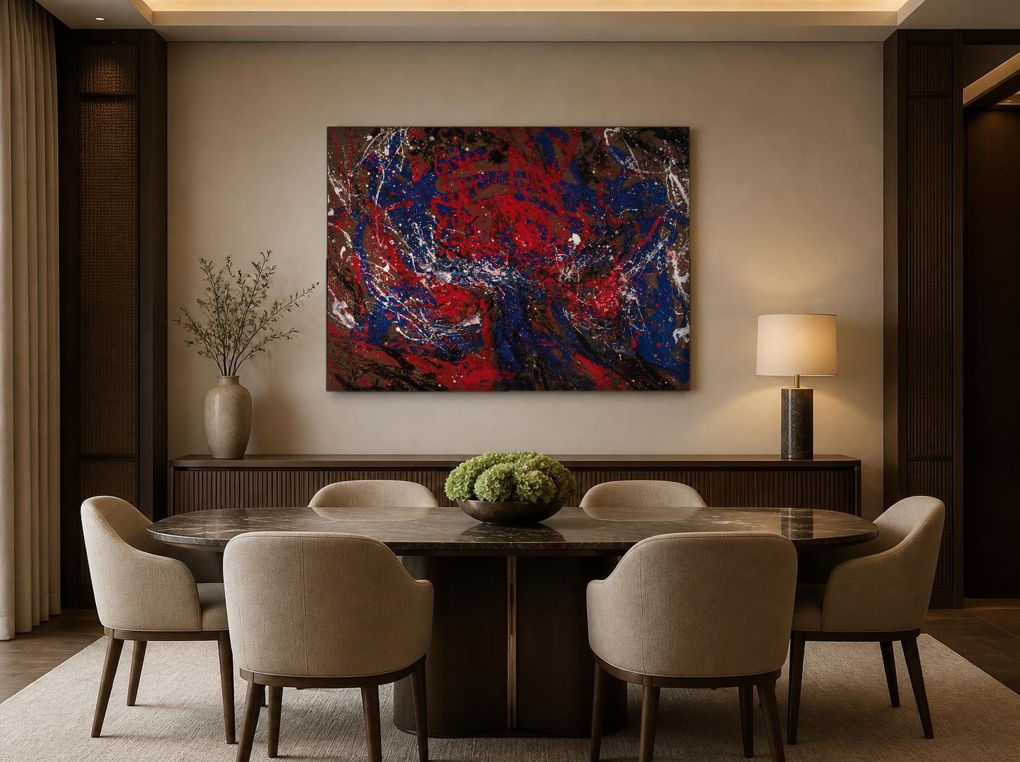 CAS1496-1 Kleurexplosie in Rood en Blauw, Abstract & Modern schilderij aan de muur in interieur