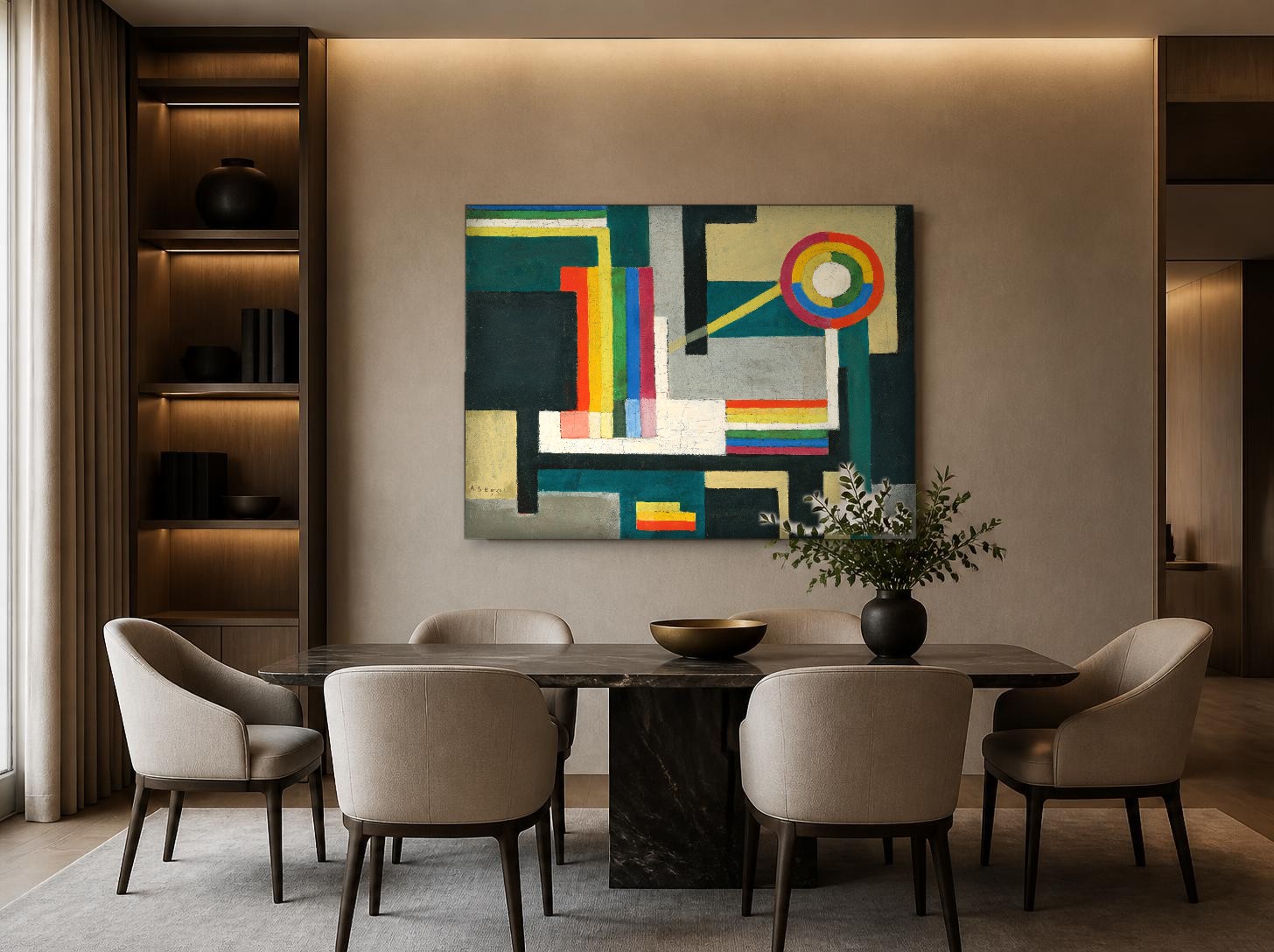 CAS1507-1 Geometrische Compositie (naar Arthur Segal), Abstract & Modern schilderij aan de muur in interieur