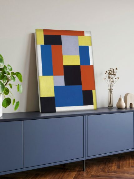 Kleurblokken (naar Mondriaan), Abstract & Modern schilderij aan de muur in interieur