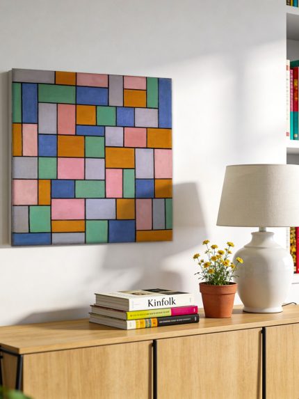Kleurrooster (naar Van Doesburg), Abstract & Modern schilderij aan de muur in interieur
