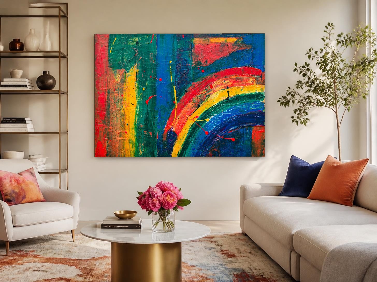 CAS1519-1 Kleurexplosie in Regenboogtinten, Abstract & Modern schilderij aan de muur in interieur